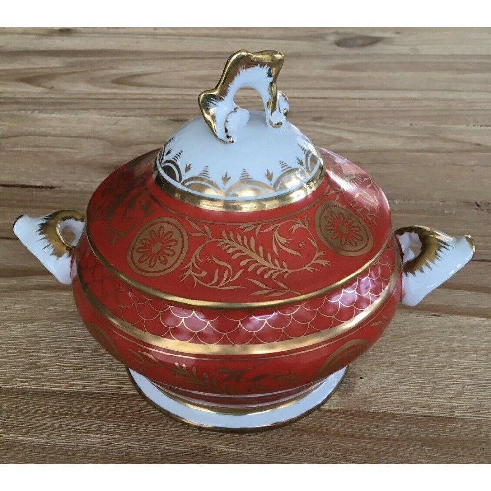 Vintage CHELSEA HOUSE Cinnamon Orange Gold Painted TUREEN BOWL w/ LID 8” x 11”